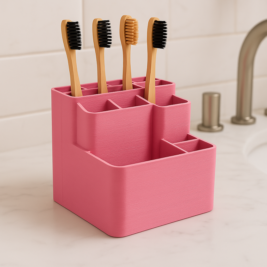 Multi-Compartment 3D Printed Toothbrush & Bathroom Organizer
