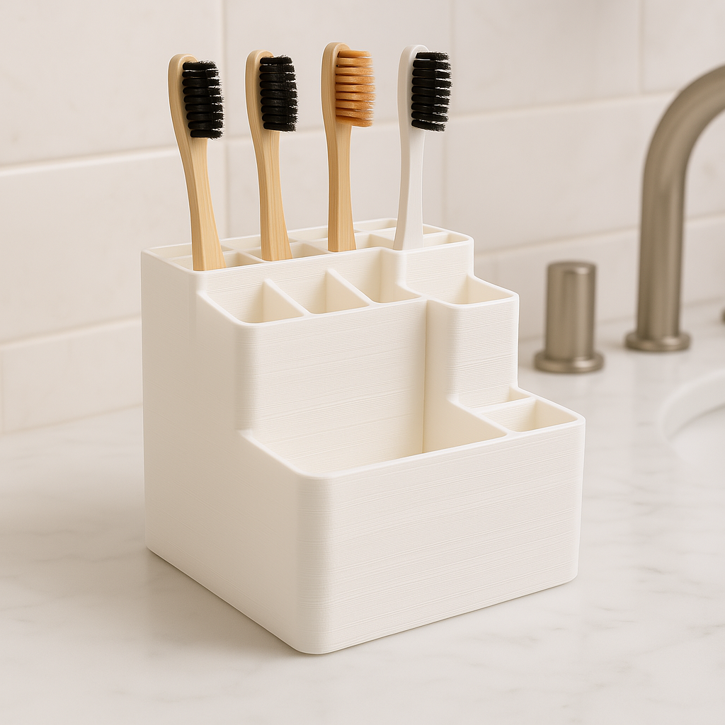 Multi-Compartment 3D Printed Toothbrush & Bathroom Organizer