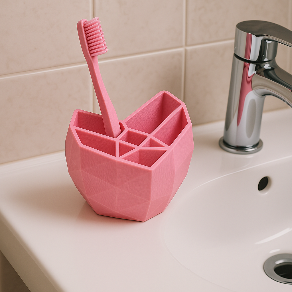 Geometric 3D Printed Toothbrush & Bathroom Organizer