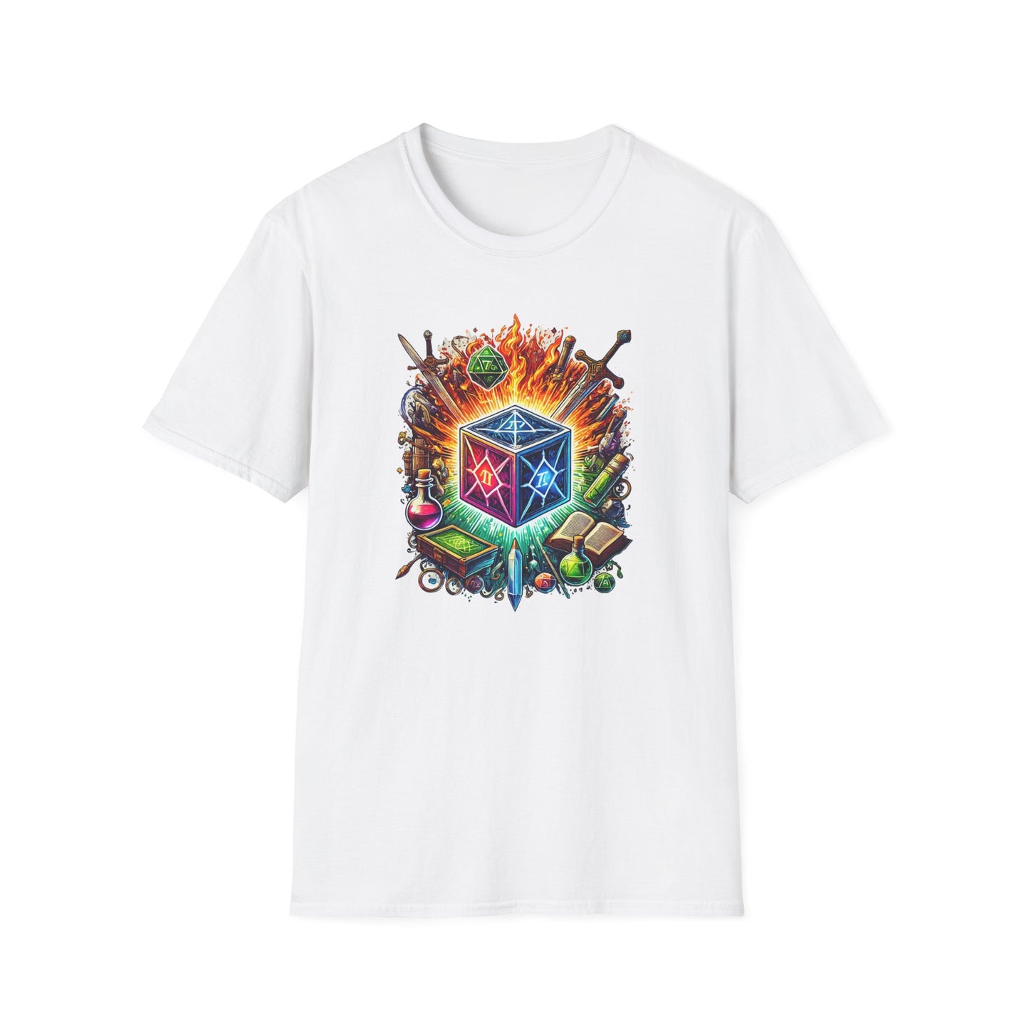 Fantasy-Themed Soft style T-Shirt with Colorful Cube Design