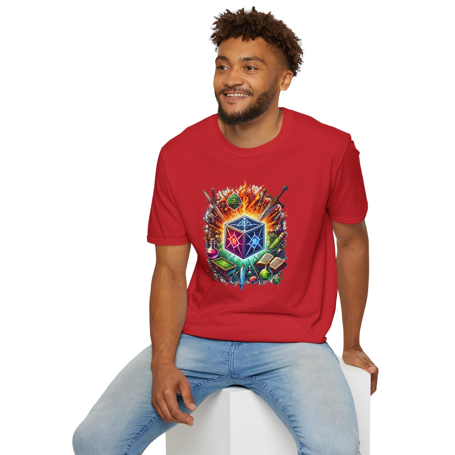 Fantasy-Themed Soft style T-Shirt with Colorful Cube Design