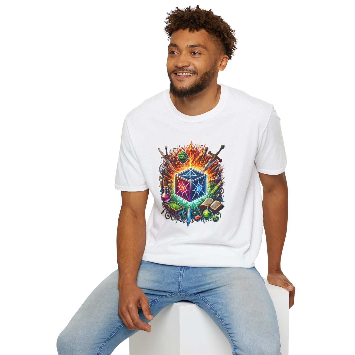 Fantasy-Themed Soft style T-Shirt with Colorful Cube Design