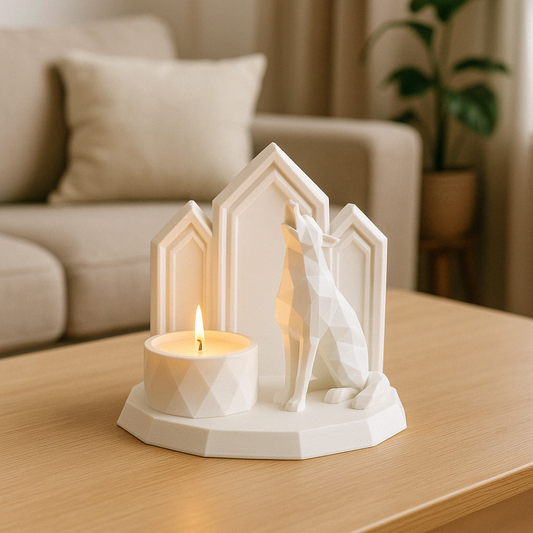 White Geometric Wolf Candle Holder – Modern Nordic Style