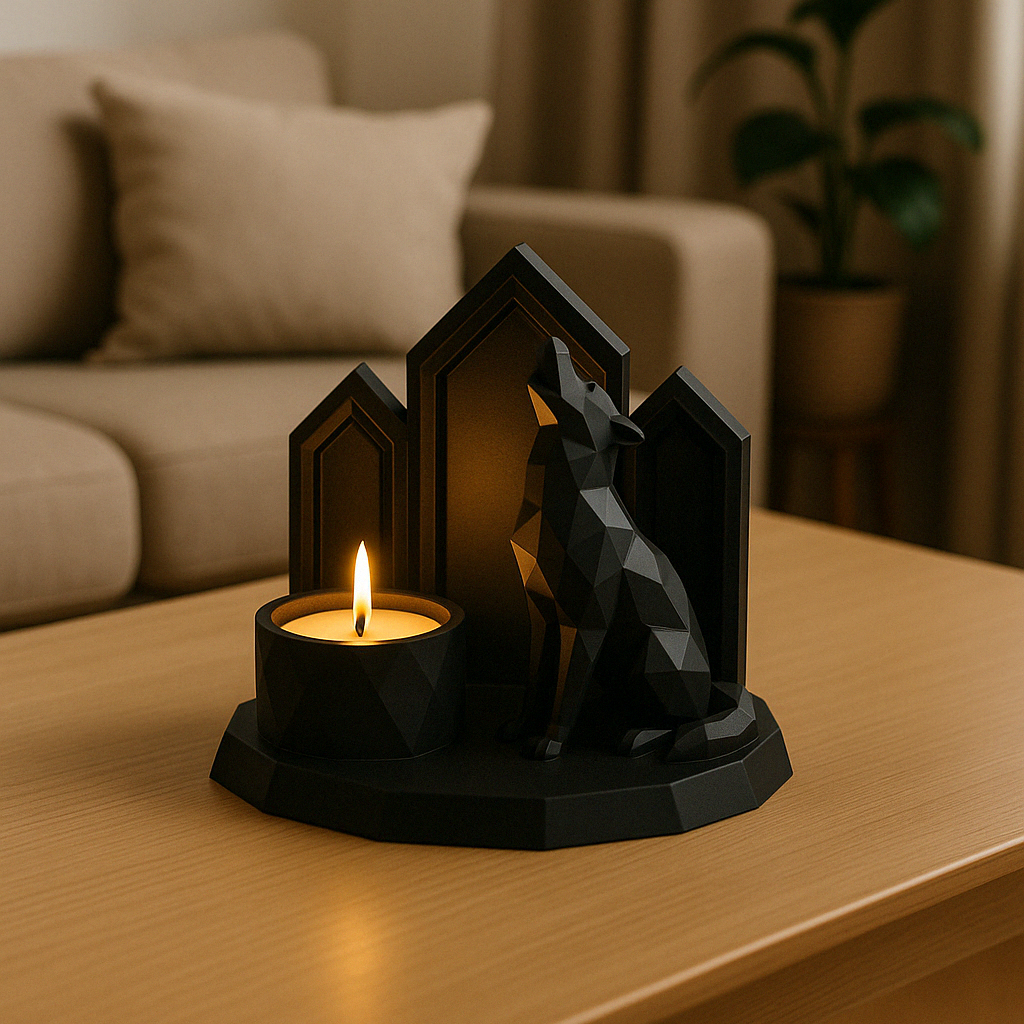 White Geometric Wolf Candle Holder – Modern Nordic Style
