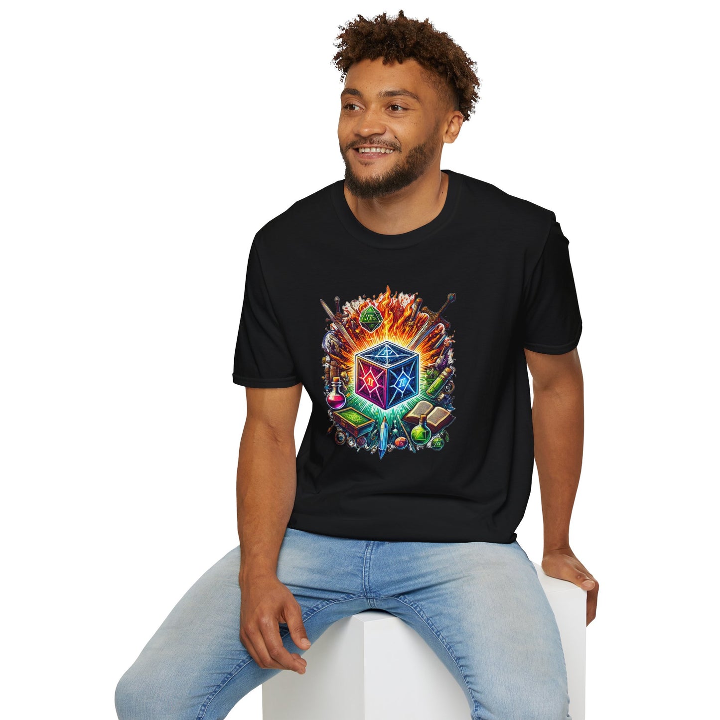 Fantasy-Themed Soft style T-Shirt with Colorful Cube Design