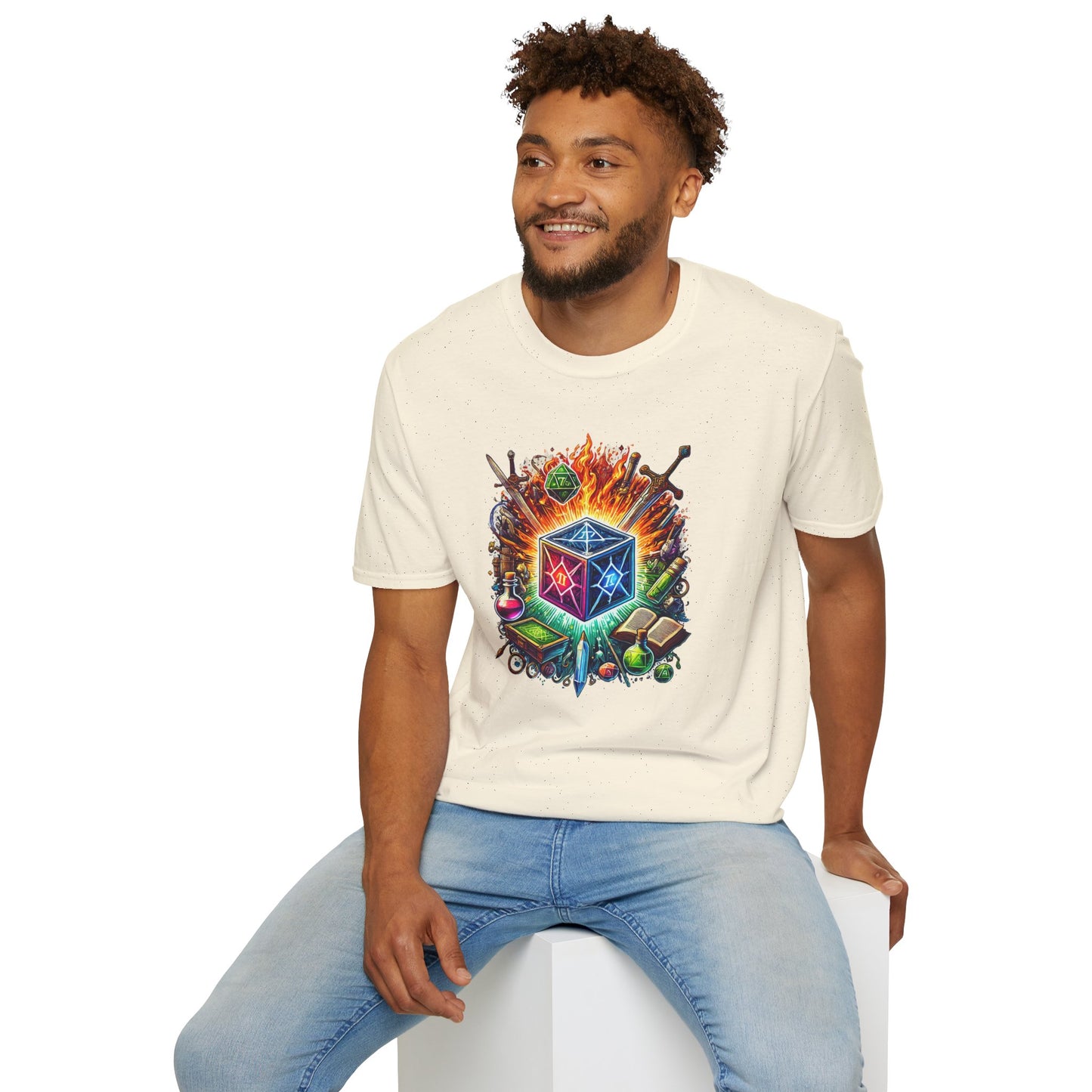 Fantasy-Themed Soft style T-Shirt with Colorful Cube Design