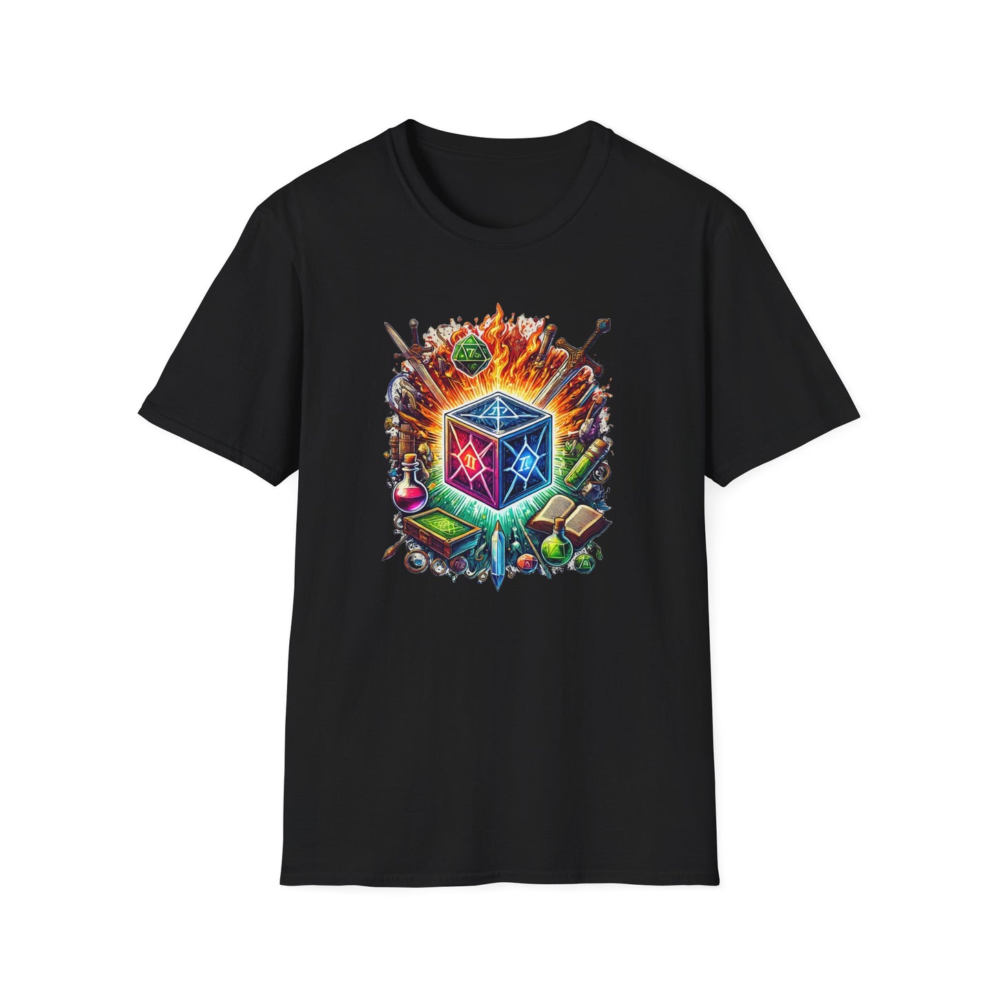 Fantasy-Themed Soft style T-Shirt with Colorful Cube Design