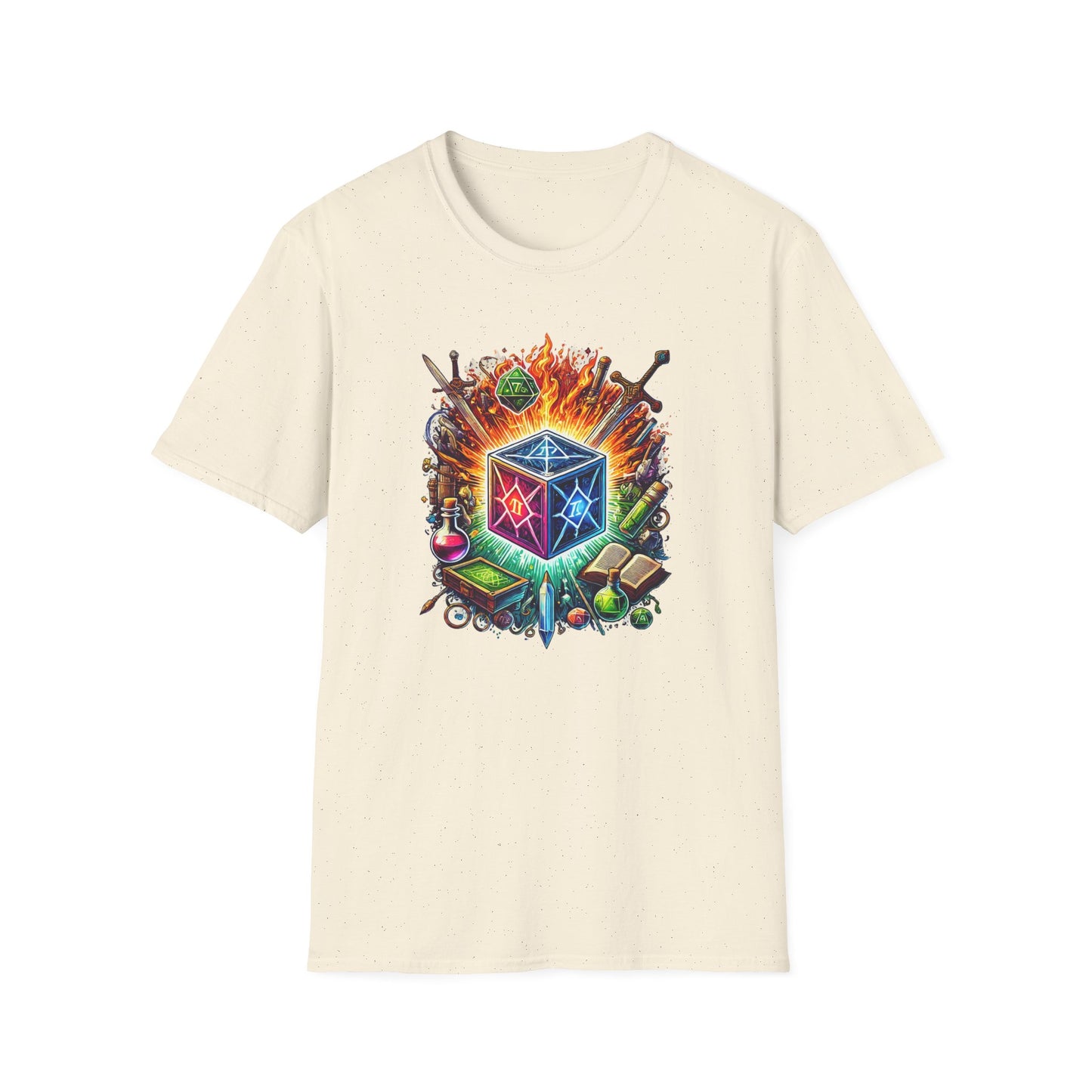 Fantasy-Themed Soft style T-Shirt with Colorful Cube Design