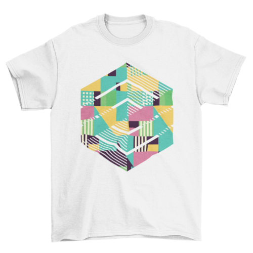 Camiseta abstracta con cubos geométricos de colores