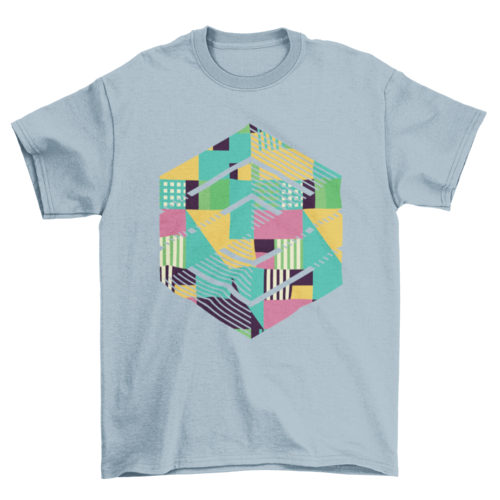 Camiseta abstracta con cubos geométricos de colores