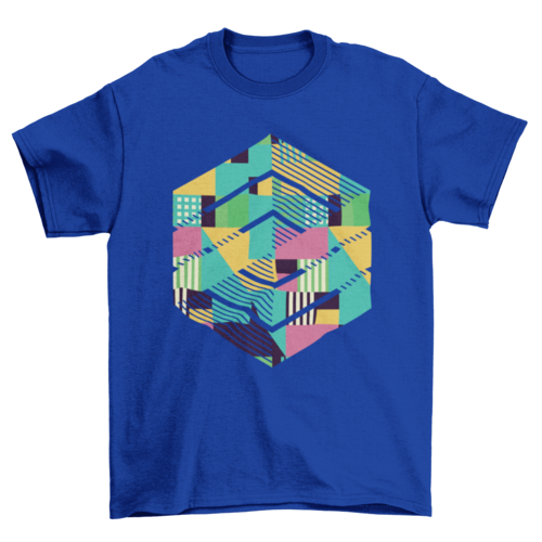 Camiseta abstracta con cubos geométricos de colores