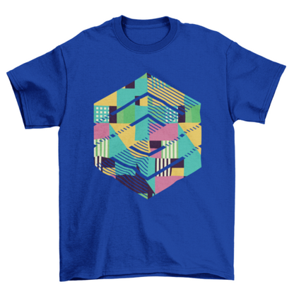 Camiseta abstracta con cubos geométricos de colores